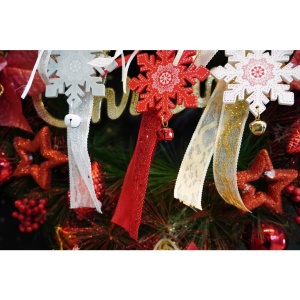 Ornament de brad fulg de nea, Flippy, alb, lemn, 25 cm - Img 7