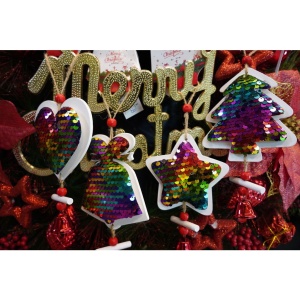 Ornament de brad inima din paiete, Flippy, multicolor, lemn, 18 cm - Img 4