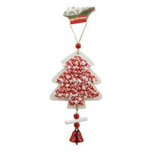 Ornament de brad pom de craciun din tweed, Flippy, alb/rosu, lemn, 18 cm