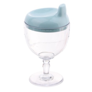 Pahar din Plastic Transparent cu Picior, Flippy, pentru Copii, 14 x 7.7 cm, cu Cioc Antiscurgere, + 3 Ani, Fara Maner, Albastru - Img 1