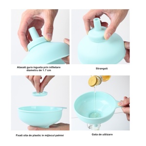Palnie din plastic 3 in 1 Flippy, doua dimensiuni de scurgere, cu filet si filtru, diametru scurgere 5.4 cm, 11.5 x 16.7 cm, albastru - Img 3