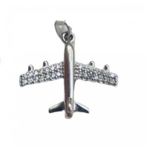 Pandantiv, Jolie Silver, Argint 925, Model Avion Cu Zirconii, 1.7 G, 2x2 Cm - Img 1