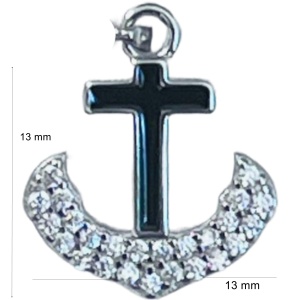 Pandantiv, Jolie Silver, Argint 925, Model Cruce Ancora cu pietre, 13 x 13 mm, 1.1 g - Img 6