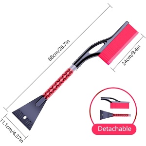Perie de Zapada cu Racleta pentru Masina, Flippy, Multifunctionala, Demontabila, cu Maner Antiderapant, Aluminiu, Plastic, Fragmentarea Ghetii de pe Parbriz, Solutia pentru Iarna, pentru Dezghetare, 68x24x11.1 cm, Rosu - Img 5