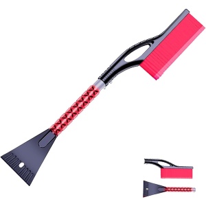 Perie de Zapada cu Racleta pentru Masina, Flippy, Multifunctionala, Demontabila, cu Maner Antiderapant, Aluminiu, Plastic, Fragmentarea Ghetii de pe Parbriz, Solutia pentru Iarna, pentru Dezghetare, 68x24x11.1 cm, Rosu - Img 9