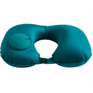 Perna pentru gat Flippy, portabila, umflare prin apasare, usor de depozitat, imbracata in material catifelat, in forma de U, 40 x 28 cm, verde - Img 1