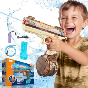 Pistol cu Apa Electric, Flippy, 2 Rezervoare 75/350 ml, din ABS+Silicon, Baterie, Incarcare USB, Conectare la Furtun, +6 Ani, Maro - Img 6