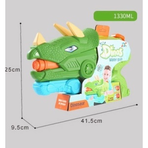 Pistol cu Apa pentru Copii, Rezervor, Pentru Piscina/Plaja, Flippy, 6ani+, Triceratops, 3 duze, Verde, 1330ML - Img 2