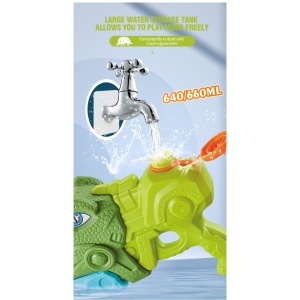 Pistol cu Apa pentru Copii, Rezervor, Pentru Piscina/Plaja, Flippy, 6ani+, Triceratops, 3 duze, Verde, 640ML - Img 4