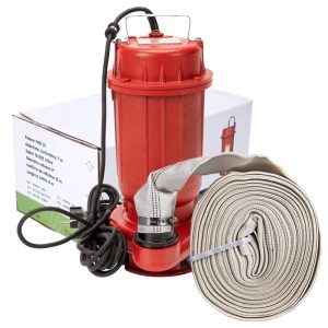 Pompa apa murdara din fonta rosie WQD10 fara plutitor, 1100 W + Furtun 2" 20 m pompier simplu - Img 1