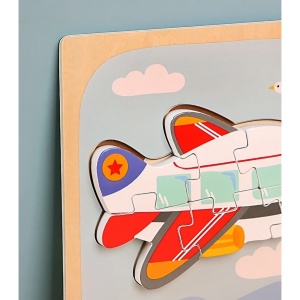 Puzzle Montessori din Lemn pentru Copii, Flippy, 3D, 0-3 Ani, Model Avion, Educativ, Intuitiv, Creativ, 6 Piese, 15x15x0.5 cm, Multicolor - Img 6