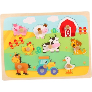 Puzzle Montessori din Lemn pentru Copii, Flippy, 3D, 0-3 Ani, Model Ferma, Educativ, Intuitiv, Creativ, 9 Piese, 30x22.5x0.8 cm, Multicolor - Img 2