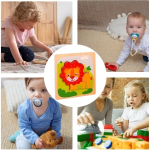 Puzzle Montessori din Lemn pentru Copii, Flippy, 3D, 0-3 Ani, Model Leu, Educativ, Intuitiv, Creativ, 3 Piese, 15x15x0.5 cm, Multicolor - Img 7