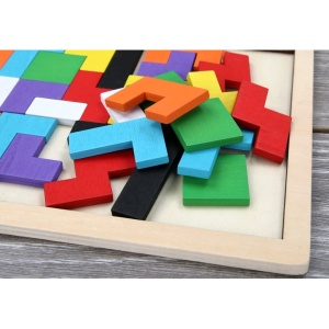 Puzzle Montessori, Flippy, din Lemn, Tip Tetris, +36 Luni, Forme Neregulate, 40 Piese, 26.5 x 17.7 cm, Multicolor - Img 5