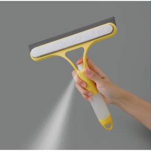 Racleta de Curatare 3 in 1, Flippy, Multifunctional, Pentru Casa si Masina, Pulverizator de Spray, Racleta din Silicon si Burete, 21.5 x 25.7 cm, Galben - Img 4