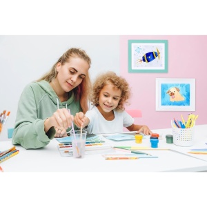 Rama Foto Flippy, cu Magnet, din Lemn, cu Spatiu Pentru Depozitare, Pentru Desene si Picturi A4, Sticla Securizata, Rama MDF, 21x30 cm, Roz - Img 4