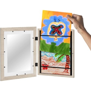 Rama Foto Flippy, din Lemn, cu Spatiu Pentru Depozitare, Pentru Desene si Picturi A4, Sticla Securizata, Rama MDF, Maro - Img 2