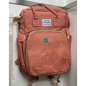 Rucsac Multifunctional pentru Mamici, Flippy, cu Patut Pliabil si Baza de Schimbat, Rezistent la Apa, Capacitate Mare, Usor, Compartimente Multiple, Buzunar Termic pentru Lapte, 42 x 32 x 22 cm, Roz Pudra - Img 4