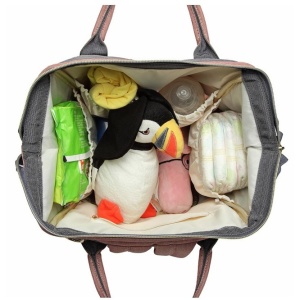 Rucsac Multifunctional pentru Mamici, Flippy, din Panza Oxford, Compartimentare Multipla, Impermeabil, 43 x 18 x 26 cm, Roz/Gri - Img 7