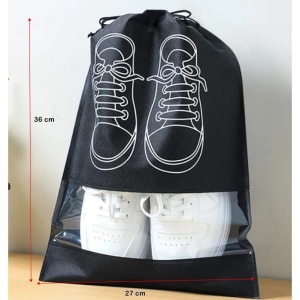 Sac depozitare incaltaminte, pentru voiaj sau depozitare, rezistent la praf, compatibil cu masina de spalat, 27 x 36 cm, negru - Img 3