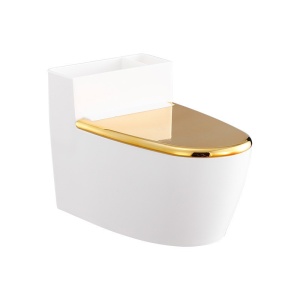 Scrumiera creativa Flippy, Forma de Toaleta, Capac Auriu, Material ABS si Otel Inoxidabil, 12.5 x 9.8 x 8.4 cm, Fixare prin Lipire sau De Sine Statator, pentru Baie, Camera, Bucatarie, Balcon, Auriu - Img 1