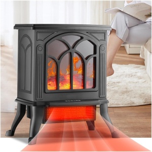 Semineu Electric, Flippy, cu Efect Flacara, 1500/1200W, Incalzire PTC, 220 V, din Plastic Ignifug, 38 x 23 x 45 cm, Negru - Img 4