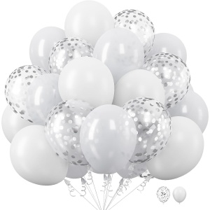 Set 10 Baloane din Latex, Flippy, Model Party, 30 cm, 5x Alb, 5x Transparent Confetti, 2.8 g - Img 1