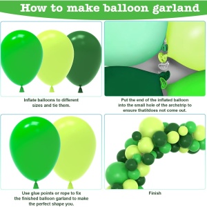 Set 10 Baloane din Latex, Flippy, Model Party, 30 cm, Verde Diferite Nuante, 2.8 g - Img 3