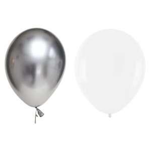 Set 10 Baloane din Latex Metalizate, Flippy, Model Party, Alb, Argintiu, 23 cm, 2.2 g - Img 1
