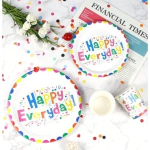 Set 10 Farfurii Happy Everyday, Flippy, 23 cm, din Hartie 300 g, Multicolor - Img 3