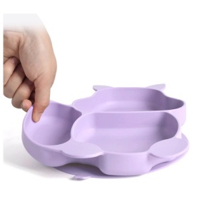 Set 10 piese diversificare bebelusi si copii din silicon Flippy, baveta, farfurie compartimentata cu ventuza, bol cu ventuza, tacamuri din lemn si silicon, cana pentru gustari, fara alergeni, mov - Img 4