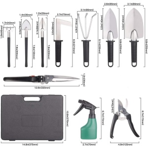 Set 10 Unelte de Gradina, Flippy, pentru Plantare Prelucrare Sol si Ingrijire Plante, Manere Negre, Material PVC si Otel Inoxidabil, Cutie Inclusa, 37x28x7 cm, Negru - Img 2