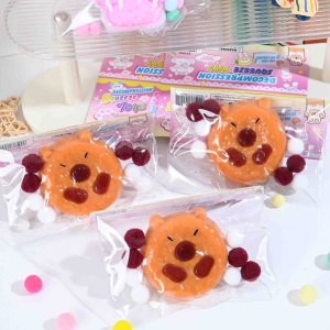 Set 12 Jucarii Antistres Squishy, Flippy, cu Revenire Lenta, Forma de Biscuite Rotund, Model Capybara, 7x6.5 cm, 55g, Ambalaj Transparent, Maro - Img 5