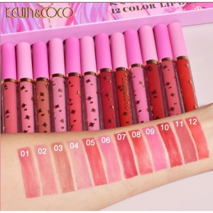 Set 12 Lip Gloss Kevin&Coco, nuante de rosu, rose, nude, roz, cutie dreptunghiulara, 26.5x16.5x2.2 cm, 200 g, multicolor - Img 3