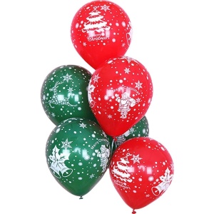 Set 16 Baloane din Latex, Flippy, Model Merry Christmas, Tematica Craciun, 25 cm, Verde Rosu - Img 1