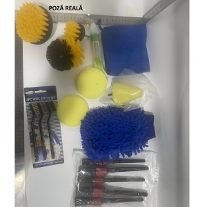 Set 17 Accesorii pentru Curatare Auto, Flippy, Interior si Exterior, 4 Capete pentru Bormasina, 5 Pensule, 3 Perii, 1 Laveta, 1 Manusa, 1 Perie Tripla Grilaj, 2 Bureti, Multicolor - Img 2