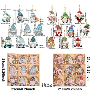 Set 18 Decoratiuni de Craciun din Lemn, Flippy, cu Snur pentru Agatare in Brad, Model Gnomi, Diferite Dimensiuni, Multicolor - Img 6