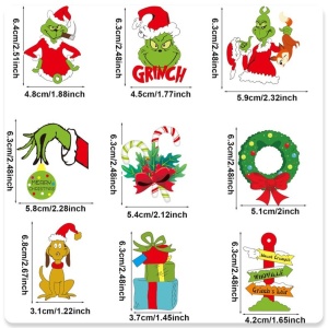 Set 18 Decoratiuni de Craciun din Lemn, Flippy, cu Snur pentru Agatare in Brad, Model Grinch, Diferite Dimensiuni, Multicolor - Img 2
