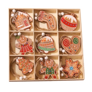 Set 18 Decoratiuni de Craciun din Lemn, Flippy, cu Snur pentru Agatare in Brad, Modele Diverse , Diferite Dimensiuni, Multicolor - Img 1