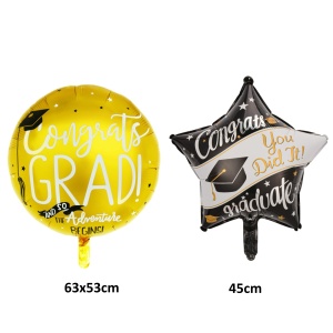 Set 2 Baloane din Folie Metalizata, Flippy, Figurine Stea 45 cm si Minge 63x53 xm, Model Absolvire, Ambalaj Individual, Pai Inclus, Umflare cu Aer sau Heliu, Multicolor - Img 3