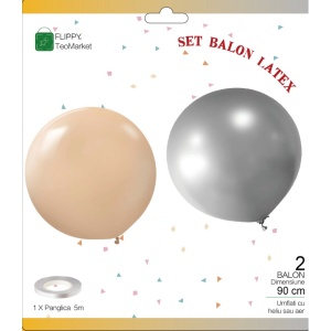 Set 2 Baloane din Latex, Flippy, Model Party Jumbo, 90 cm, Auriu Argintiu, 35 g - Img 4