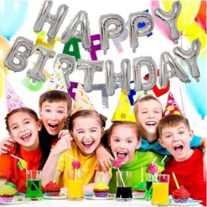 Set 25 de Baloane din Folie Metalizata si Latex, Flippy, Figurine 2 Stele, 4 Baloane Confetti, 13 Litere, 6 Latex, Model Happy Birthday, Tema Aniversare, 40 cm, Ambalaj Individual, Pai Inclus, Umflare cu Aer sau Heliu, Argintiu - Img 9