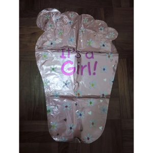 Set 3 Baloane din Folie Metalizata, Flippy, Figurine Picior 46x79 cm, Inima 45 cm, Stea 45cm, Model It's a Girl, Tema Gender Reveal, Ambalaj Individual, Pai Inclus, Umflare cu Aer sau Heliu, Roz - Img 9
