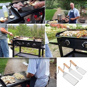 Set 3 spatule pentru gratar Flippy, din metal, margini subtiri, suprafata antiaderenta, rezistente la temperaturi ridicate, maner ergonomic din lemn, 3 forme, agatatoare, gri - Img 8