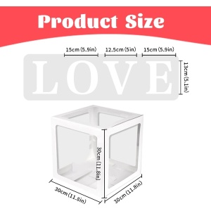 Set 4 Cutii pentru Baloane, Flippy, Model Scris Love, Tematica Iubire, Cuburi Decorative din Plastic, Accesorii pentru Petrecere, 30 x30 cm, Transparente Contur Alb - Img 10