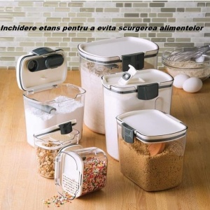Set 4 Recipiente Depozitare Alimente, Flippy, pentru Organizare Bucatarie, cu Inchidere Ermetica, Transparent, Plastic fara BPA, Compatibile cu Masina de Spalat Vase, Diferite Dimensiuni, 350 ml, 1300 ml, 2700 ml, 4600 ml - Img 2