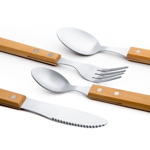 Set 4 tacamuri pentru masa Flippy, otel 304, lingura, lingurita desert, cutit, furculita, maner din lemn de fag, 20 x 4 x 2 cm, gri - Img 3