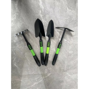 Set 4 Unelte de Gradina Flippy, pentru Plantare, Prelucrare Sol si Ingrijire Plante, Material PVC Carbon, Grebla, Sapaliga cu Cap Dublu, Lopata Mica, Lopata Lata, 43 x 11 cm, Negru/Verde - Img 2