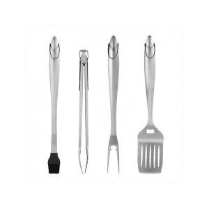 Set 4 ustensile pentru gratar Flippy, din otel inoxidabil, cu agatatoare, rezistente la temperaturi ridicate, argintiu - Img 1