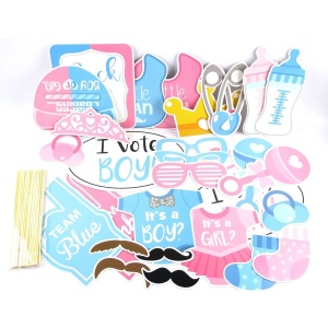 Set 43 de Accesorii pentru Petrecere, Flippy, Props pentru Coltul de Poze, Gender Reveal, Tematica Baby Shower, Albastru-Roz - Img 2